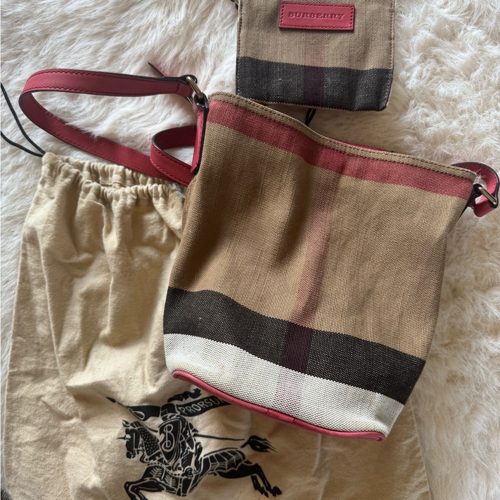 Burberry Tan and Red Crossbody Bag